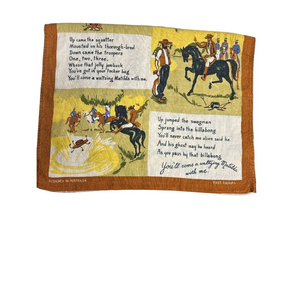 Vintage “Waltzing Matilda” Linen Tea Towel – Illustrated by Neil, 30.5”x18”, Des - Picture 6 of 8